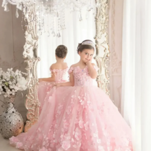 Applique Flower Girl Dress For Wedding Off Shoulder Luxurious Pearls Tulle Child First Eucharistic Birthday Party Dress