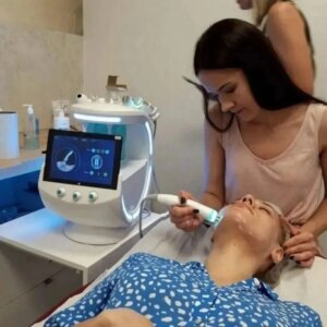 New 7 In 1 Smart Facial Cleansing Skin Analyze Deep Pore Vacuum Hydra Lift Anti-aging Beauty Machine Ice Blue