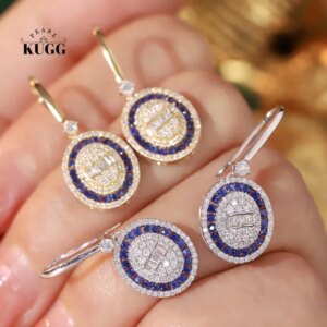 KUGG 18K White or Yellow Gold Earrings Luxury Oval Shape Natural Diamond Natural Sapphire Earrings for Women High Party Jewelry