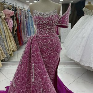 Modern Hot Pink Luxury Evening Dress With Side Overskirt Feather Wedding Reception Gowns Arabic Engagement Dresses Customized