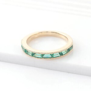 Provence 18K/14K/10K Solid Gold Baguette Cut Lab Grown Colombian Bezel Set Milgrain Ring For Woman Trendy Jewelry Customize Gift