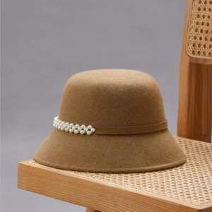 New Autumn/Winter Ladies Fisherman Hat Elegant Pearl face small top Hepburn style