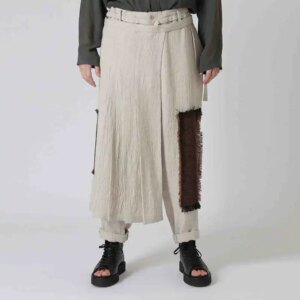 YOJI OOAK Dark Comfort Linen Pants with Different Material Splicing Cloth Decoration and Apron Casual Pants Trendy