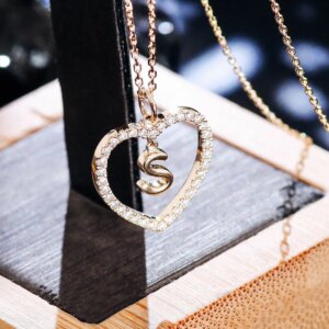 Provence Heart Initial Pendant Necklace 14KGold DEF/VS Lab Diamonds Evening dress Necklace for women girl Personalized Custom