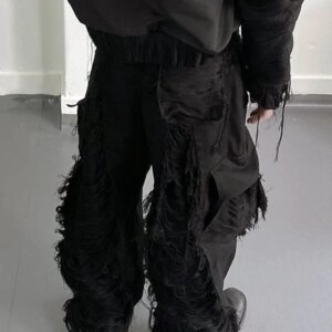 Avant-Garde Style Wasteland Pure Cotton Fringe Wide Leg Straight Leg Casual Paratroopers Men