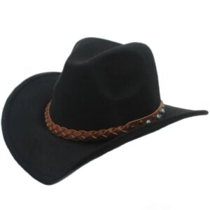 Casual leather belt men’s and women’s woolen cowboy hat sunshade travel big-brimmed top