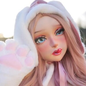 (Cherrie)Handmade Female/Girl Resin And Latex Hood Full Head Japanese Cartoon Character Cosplay Kigurumi Mask Crossdresser Doll