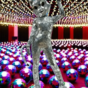 Mirror Silver Cat Costume with 3D Cat Mask for meeting guests