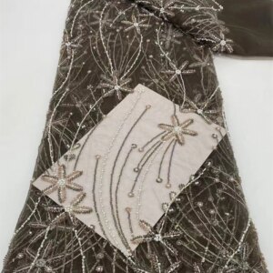 African Beaded Lace Fabric French Bridal Sequins Lace Fabric 2024 Luxury Nigerian Tulle Lace Fabric Couture Materiel
