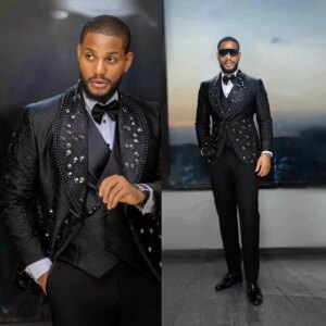Customized Beads Mens Wedding Tuxedos Shawl Lapel Slim Fit Groom Formal Tailored Party Birthday Wear 2 Pieces