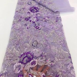 Net Lace Fabrics With 3D Flowers Sequins For Evening Dresses Latest French Beaded Tulle Lace Fabric 2025 High Quality African