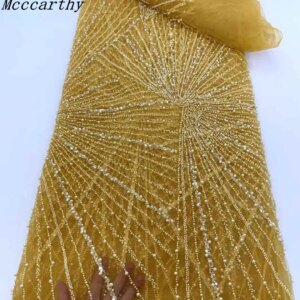 Luxury African Sequins Beaded Lace Fabric 2025 High Quality Groom Nigerian Wedding Bridal Embroidery French Tulle Sewing