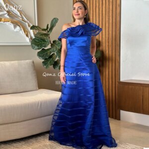 Qanz Royal Blue Formal Occasion Dresses Women One Shoulder Satin Evening Dresses Long A Line Vestidos De Fiesta Elegantes 2024