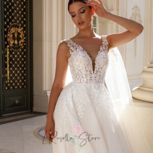 LRosella 2025 V-neck Neckline Lace Applique Sleeveless Summer Bridal Gown Customized Backless Wedding Dresses