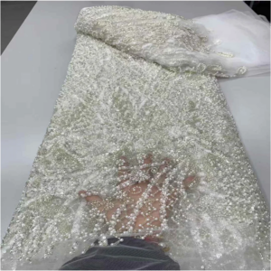 2025 New African French Nigerian Lace Fabric With Beads Sequins Mesh for Embroidery Wedding Party Bride Sewing Dress