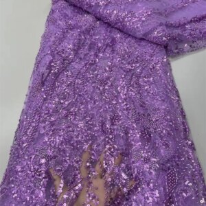 Luxury French Embroidery beads lace high quality Lace Fabric With Sequins 5 Yards High Quality Materiel for Party Dresses
