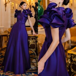Customized High Quality Prom Jersey Sashes Button Formal Evening A-line V-neck Bespoke Occasion Gown Long Dresses