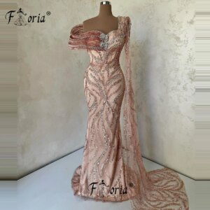 Luxury Customized Crystals Dubai Formal Evening Dresses Arabic Beaded Mermaid Wedding Party Dress Elegantes Celebrity Gowns New