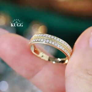 KUGG 100% 18K Yellow Gold Rings Luxury Shiny Design 0.30carat Real Natural Diamond Engagement Ring for Women High Party Jewelry