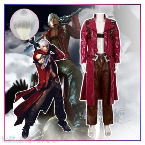 Anime Game Dante Cosplay Costume Handsome Men’s DMC Costume Devil Adult Halloween Cosplay May Costume Sexy Jacket Cry Silver Wig
