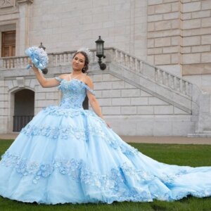 Sky Blue Off The Shoulder Applique 3DFlowers Beads 15 Dress Quinceanera Ball Gown Quince Dresses Princess Formal Occasion Gown