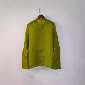 High Quality Chinese Style Green Short Coat for Women Summer High-End Temperament Silk Thin Type Trendy Top