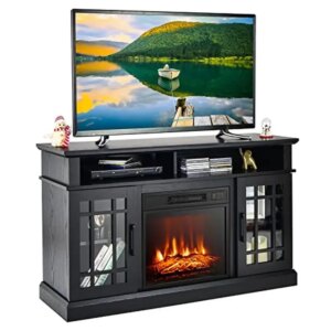 Electric Fireplace TV Stand Entertainment Center 55″ TV Console Table with Storage Shelves and Remote Control Efficient Heating