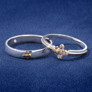 Custom Designer Handcrafted Iris Kiss Platinum PT950 & 18K Gold Men’s Women’s Engagement Couple Rings for Wedding Proposal Gift