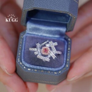 KUGG 100% 18K White Gold Rings Luxury Fashion Design 0.60carat Real Natural Pink Diamond Engagement Ring for Women Party Jewelry