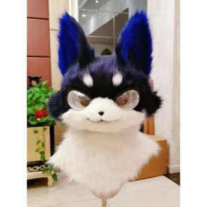 Long-haired Cat and Fox Mascot Head Furuit Party Halloween Fur Role Play