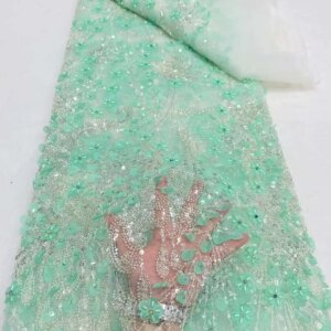African Heavy Beaded Lace Fabric High Quality 5 Yards Nigerian Sequins French Mesh Tulle Groom Wedding Bridal Lace DP