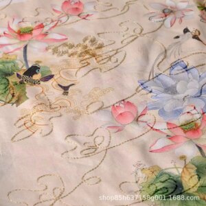 Guofengyun Pearl Embroidery Printed Fabric Cotton Clothing Navy Blue Bronzing