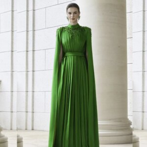Customized Sexy Casual Evening Satin Beading Draped Pleat Valentine’s Day A-line High Collar Bespoke Occasion Gown Long Dresse