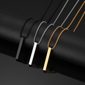 Custom Stainless Steel Engrave 4 Sides Name Date Thick Chain Necklaces For Women Personalized Square Bar Pendant Jewelry Gift