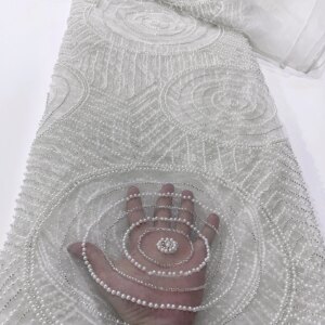 2025 New African French Nigerian Lace Fabric With Beads Sequins Mesh for Embroidery Wedding Party Bride Sewing Dress