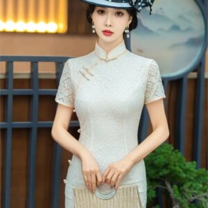 Women’s long slim-fit silk cheongsam mid-length daily wear