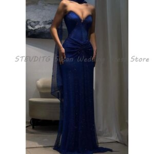 Navy Evening Dresses Women High Quality Floor Length Mermaid Beauty Popular Party Prom Long Gowns Sequins Shine Exquisite Dress