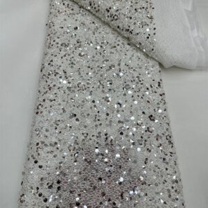 White French Sequined Lace 2025 High Quality Tulle Luxury Beads Nigerian Mesh Groom African Lace Fabric for Dress Women Party