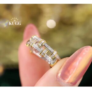 KUGG 100% 18K White+Yellow Gold Rings 0.45carat Real Natural Diamond Ring for Women Fashion Elegant Style High Wedding Jewelry
