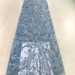 2025 High Quality African Heavy tube Beaded Sequin Lace Fabric Embroidered French Tulle Lace Nigerian Wedding Dress 5yards ZX