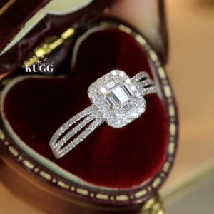 KUGG 100% 18K White Gold Rings 0.50carat Real Natural Diamond Engagement Ring for Women Elegant Style High Wedding Jewelry