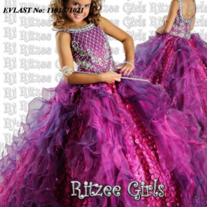 EVLAST Customized Purple Sequins Ruffles Flower Girl Dress Shiny Crystal Beaded Little Girls Pageant First Communion Gowns FD26