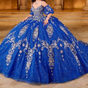 Royal Blue Princess Quinceanera Dresses Spaghetti Strap Gold Lace Applique Beading Tull Corset Sweet 16 Birthday Party Vestidos
