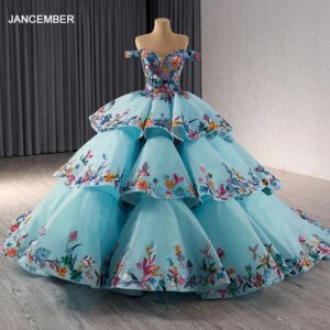 Cake Quinceanera Dress Sweet 16 Ball Gown Off The Shoulder Mexico Beading Princess Lace Up Embroidery vestido de 15 quinceañera
