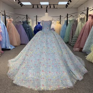 Blue Shiny Quinceanera Dresses Organza Customized Party Birthday Ball Gown Sweet Vestidos 15 De vestidos de 15 años quinceañeras