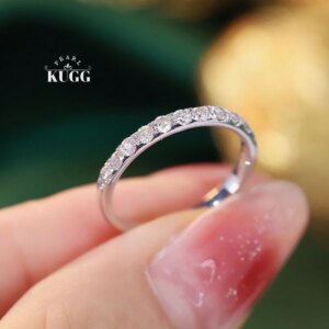 KUGG 100% 18K White Gold Rings Classic Shiny Design 0.37carat Real Natural Diamond Engagement Ring for Women High Wedding Party