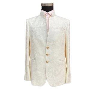 Tailor Shop Custom Single Breasted Printed Off White Gentleman Groom Wedding Suit