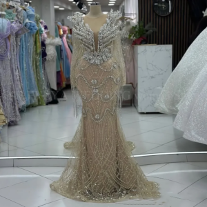 Champagne Illusion Mermaid Prom Dresses Luxurious Rhinestones Evening Formal Party Gowns For Special Occasions Custom Made