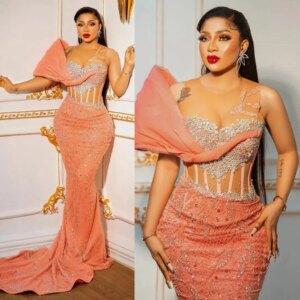Plus Size Aso Ebi Prom Dresses Promdress Illusion Mermaid Evening Dress Crystals Beaded Lace Birthday Party Dress Second Recepti
