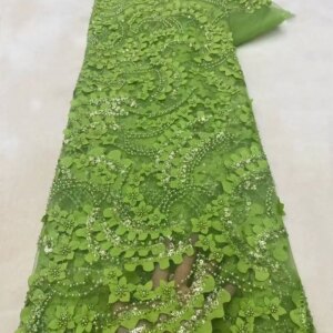 Latest French Tulle Beaded Sequin Lace Fabric 5 Yards 2025 High Quality Nigerian African Lace Fabric For Wedding Party Sewing